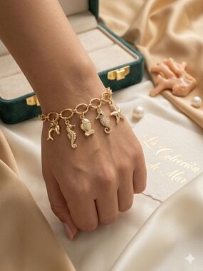 Gold Sea Charm Bracelet with Nautical Charms - Women Jewelry